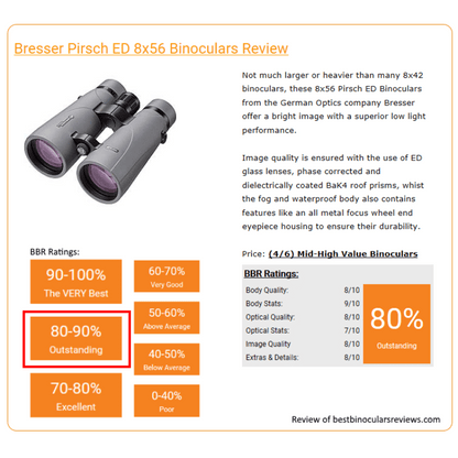 Bresser Pirsch ED 8x56 Binoculars - FREE LENS CLOTH WITH EVERY ORDER